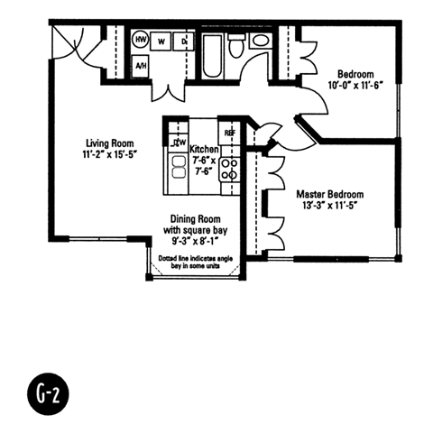 2 Bedroom 1 Bath G2 Style 2D Floorplan, Crawford Square, Pittsburgh, PA